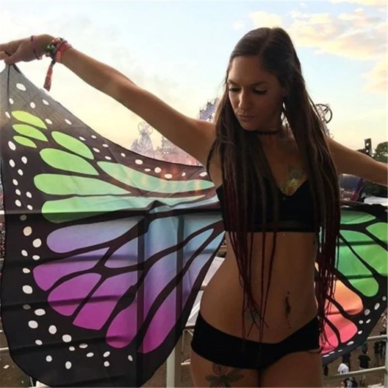 7 Colors Women Butterfly Wing Cape Shawl Gifts Cute Novelty Print Scarves Pashminas Costume Wings Carnival Performance Clothing