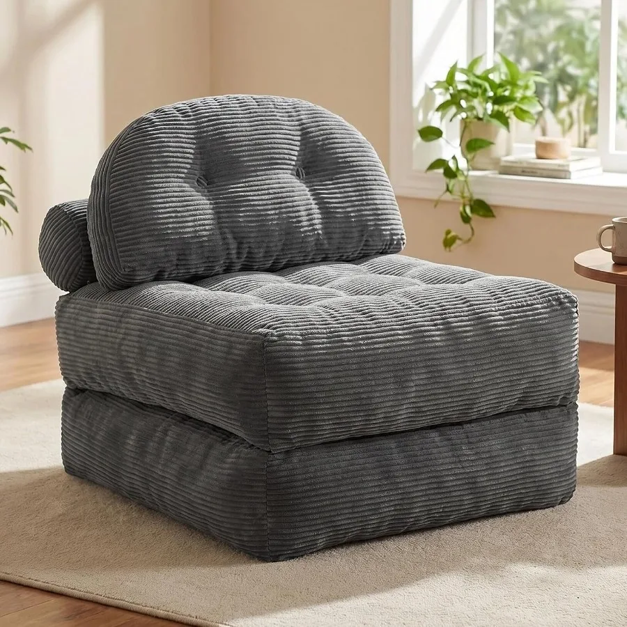 3-in-1 Convertible Corduroy Floor Sofa Bed with Adjustable Backrest & Detachable Waist Pillow – Soft Lazy Lounger for Living Room, Bedroom, Guest Room