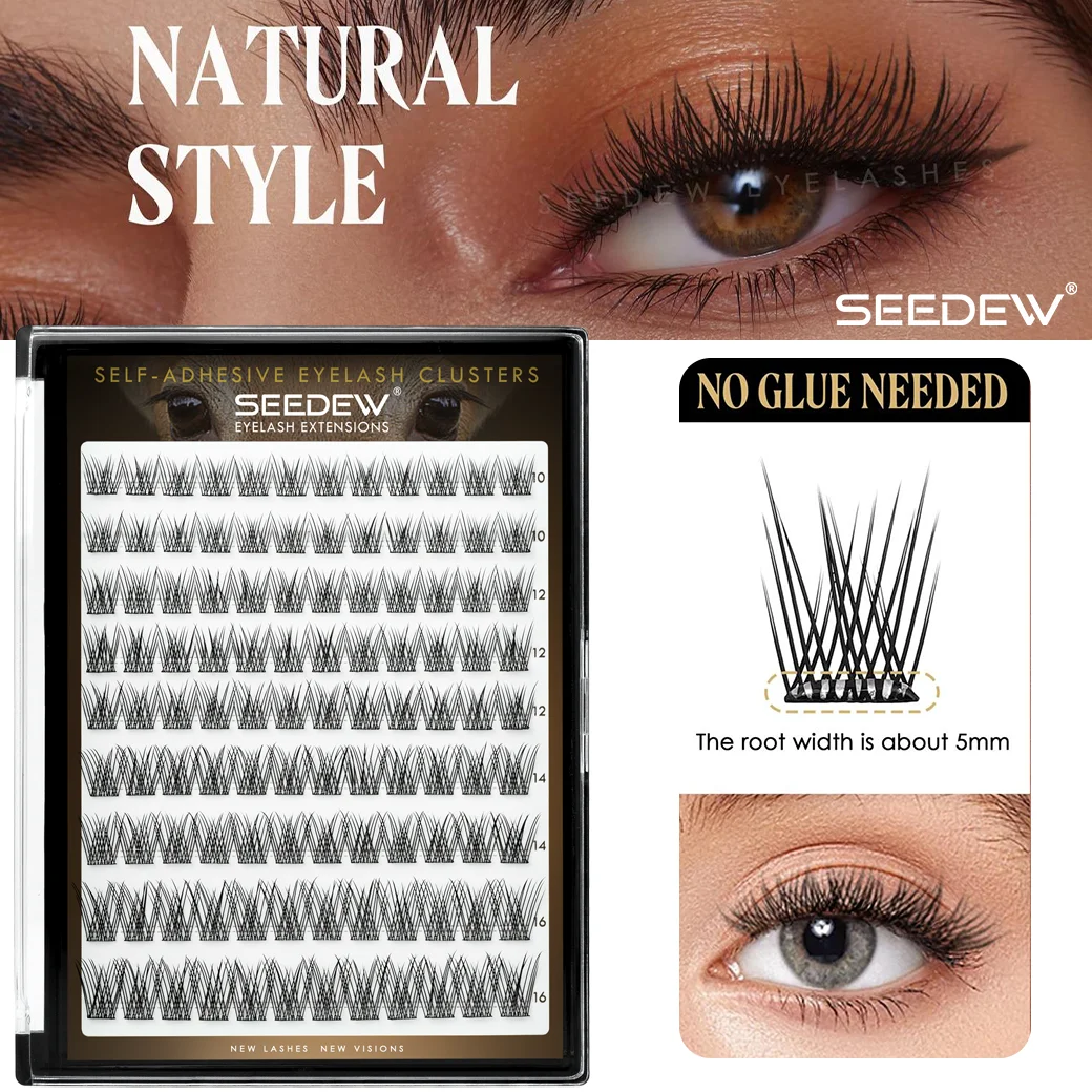[Seedew] 108Pcs Natural Style Self Adhesive Eyelashes NO Glue Needed Cluster Lashes DIY Lashes Extension Individual Lashes