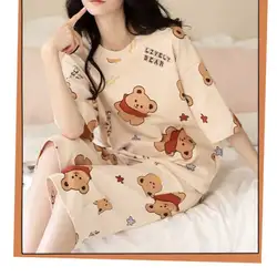 Pajamas Women's Summer Seven Pants Cute Star Bear Short-Sleeved Loose Large Size Ladies Home Clothing Can Be Worn Externally