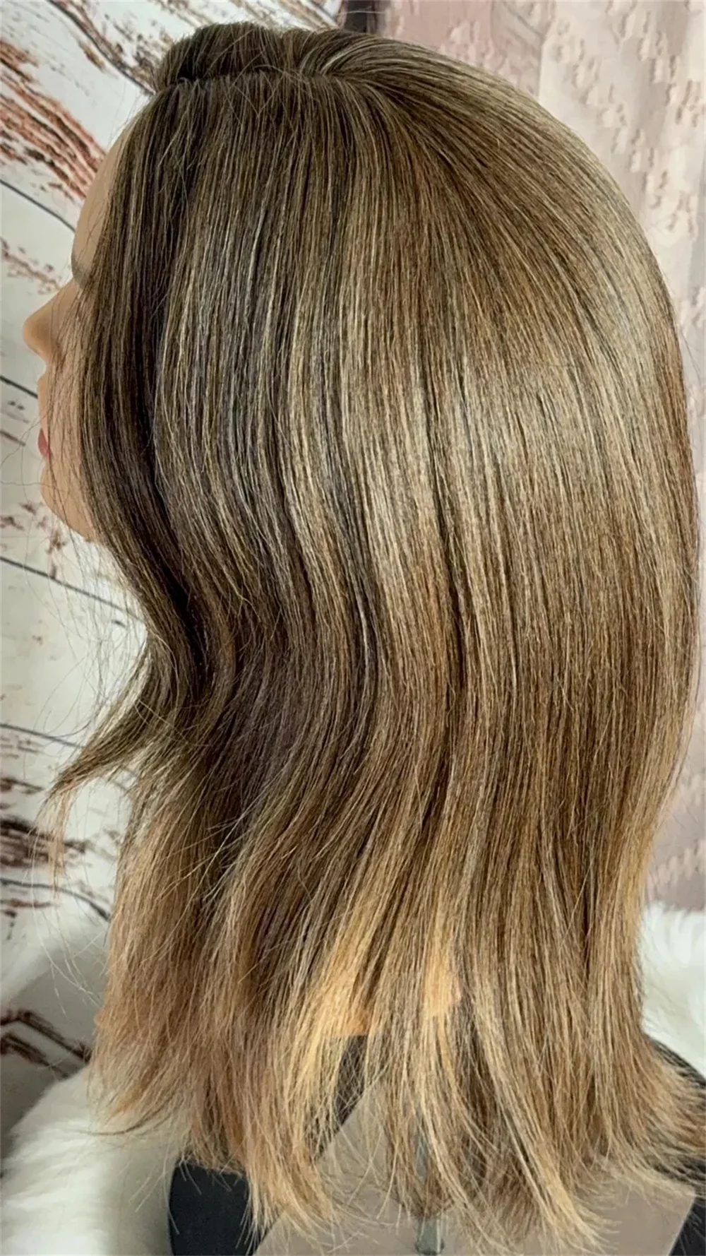 شقراء دافئة امرأة سمراء الدانتيل شعر مستعار أمامي 16 "قصير مستقيم بوب الأوسط فراق شعر مستعار طويل اثنين منغم شعر الإنسان مزيج شعر مستعار للنساء #5