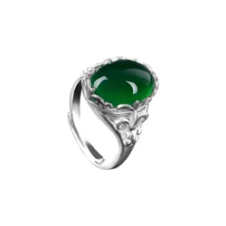Natural Green Jade Ring Lucky Jadeite Chalcedony Amulet Fashion Charm Jewelry Gifts for Women Her