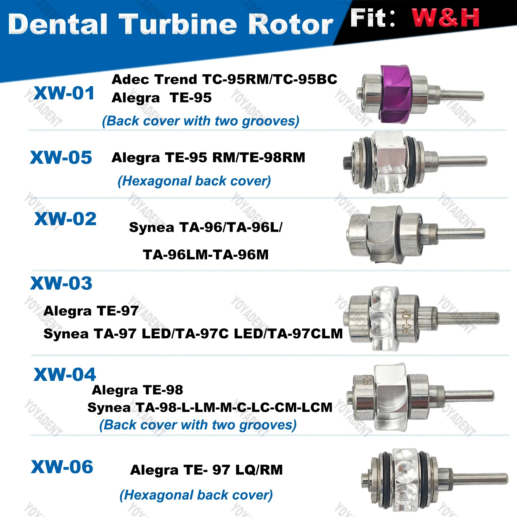 Rotor dentaire d'air de pièce à main de dentiste de cartouche de turbine pour WH Clemotifs TE-97 LQ/TE-97 de toute façon accessoires à grande vitesse de pièce à main