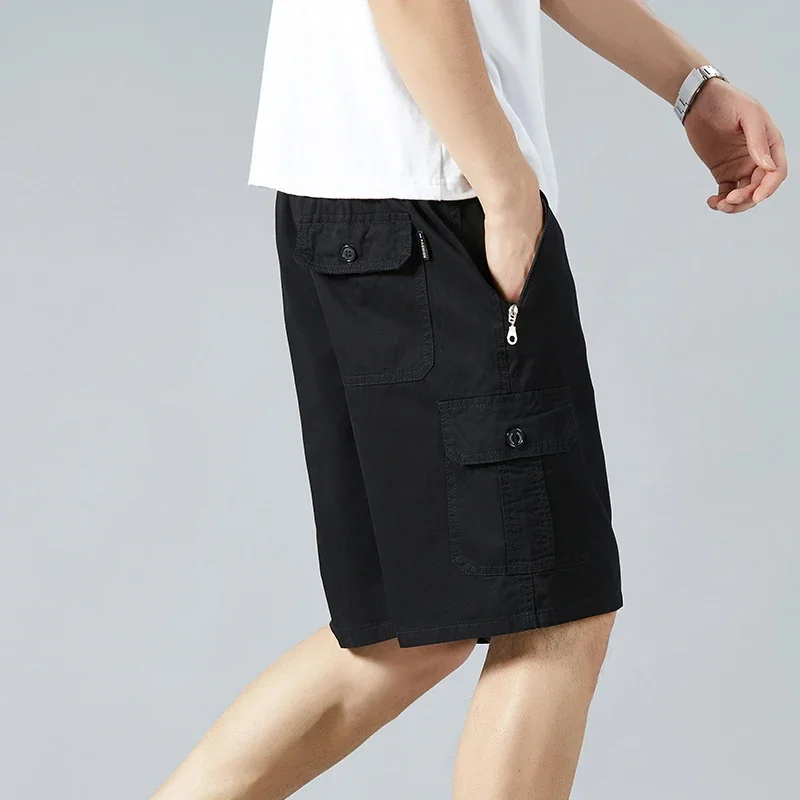 

Men's Cotton Shorts Big Size Zipper Pocket Casual Shorts Solid Color Short Pants Relaxed Fit Plus Size Board Knee Shorts