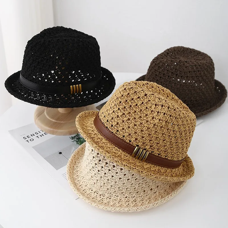 

Belt-driven top hats men's and women's hollowed-out seaside vacation shade