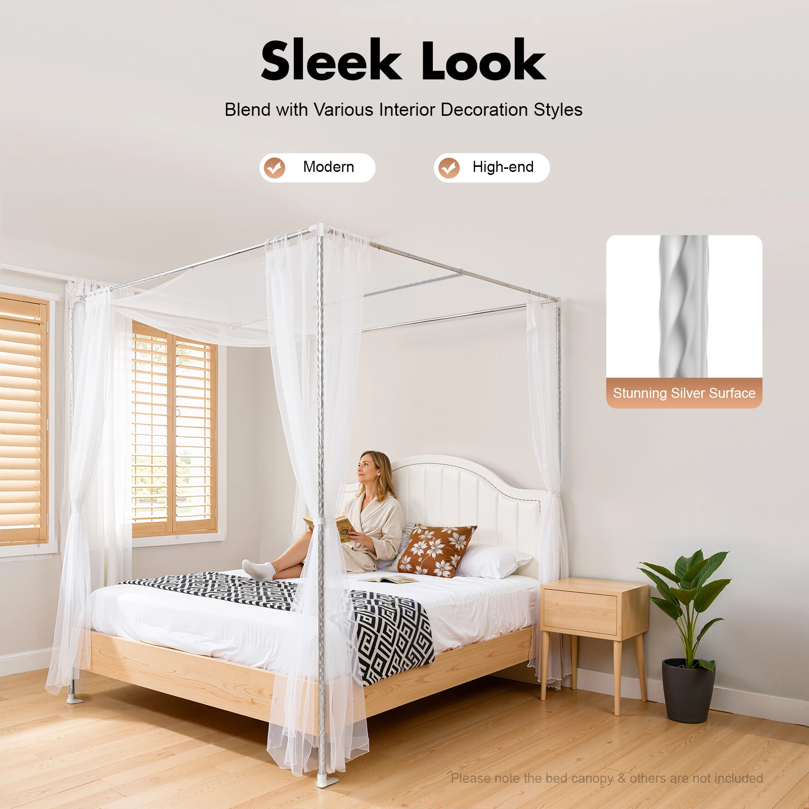 

4 Corner Bed Net Stand Bedding Canopy Stainless Steel Mosquito Frame Fit 4.92ft and 5.91ft Bed for Home&Dormitory