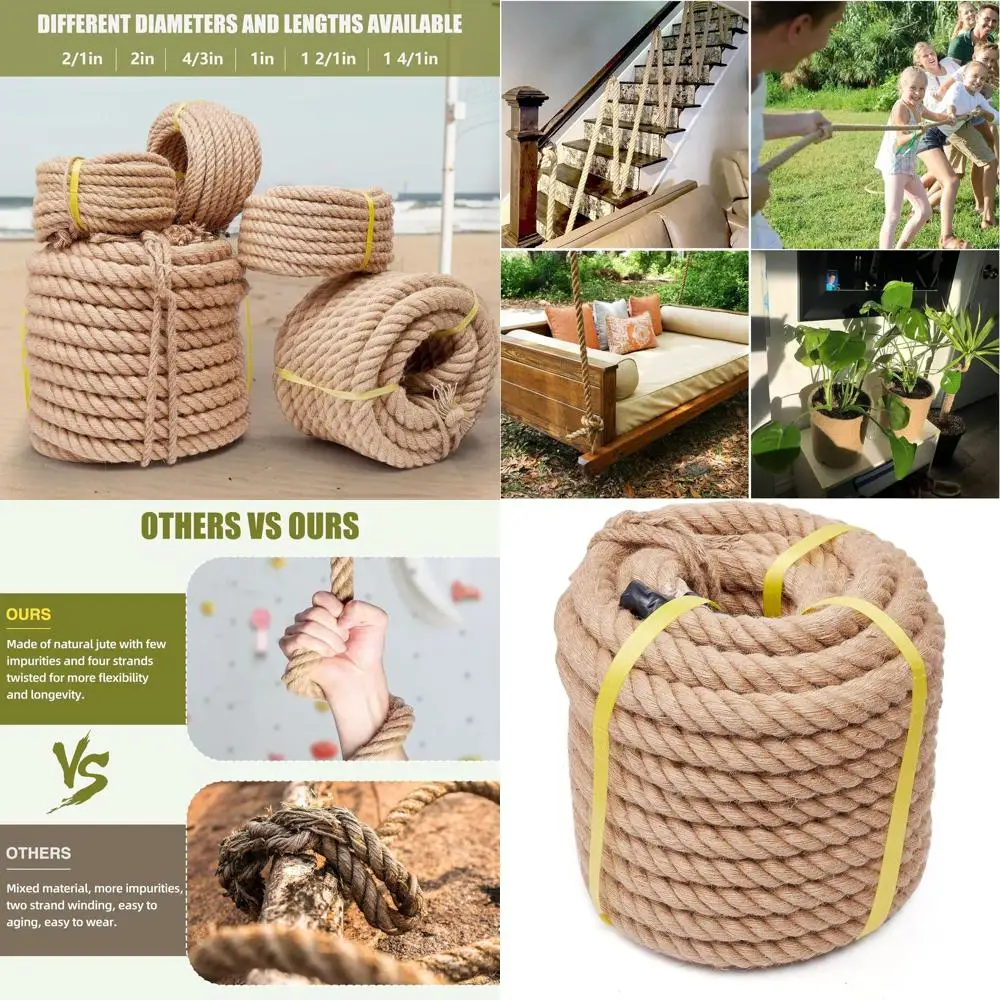 Heavy-Duty 2 x 25ft Natural Jute Rope for Gardening, Crafting, Hammocks, and Home Decor