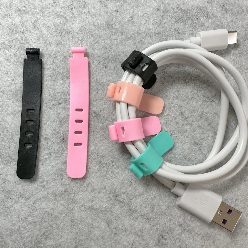 Portable TPR Data Cable Storage Device 6 Colors 4 Holes Rubber Thread Trimmer Soft Rubber Strap