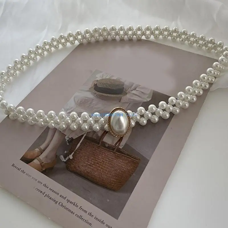 

N7YF Women Beaded Waist Belt Stretchy Belt Pearl Elastic Sashes for Rhinestone Dress Belts Trendy Waist Decoration