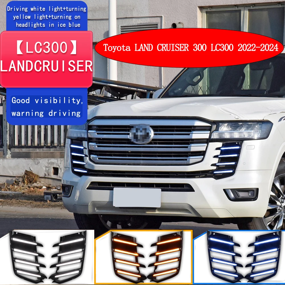 

2 PCS For TOYOTA LAND CRUISER 300 LC300 2022 2023 Car DRL Turn Yellow Signal Function Lamp LED Daytime Running Light Fog lamp