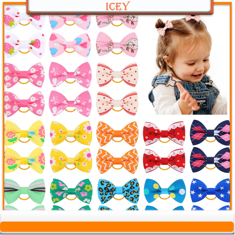 

1pc Children's Beautiful Colorful Printed Bow Hair Loop Headwear Rubber Band Horsetail Headrope Ribbed Ribbon Hair Ornament Clip