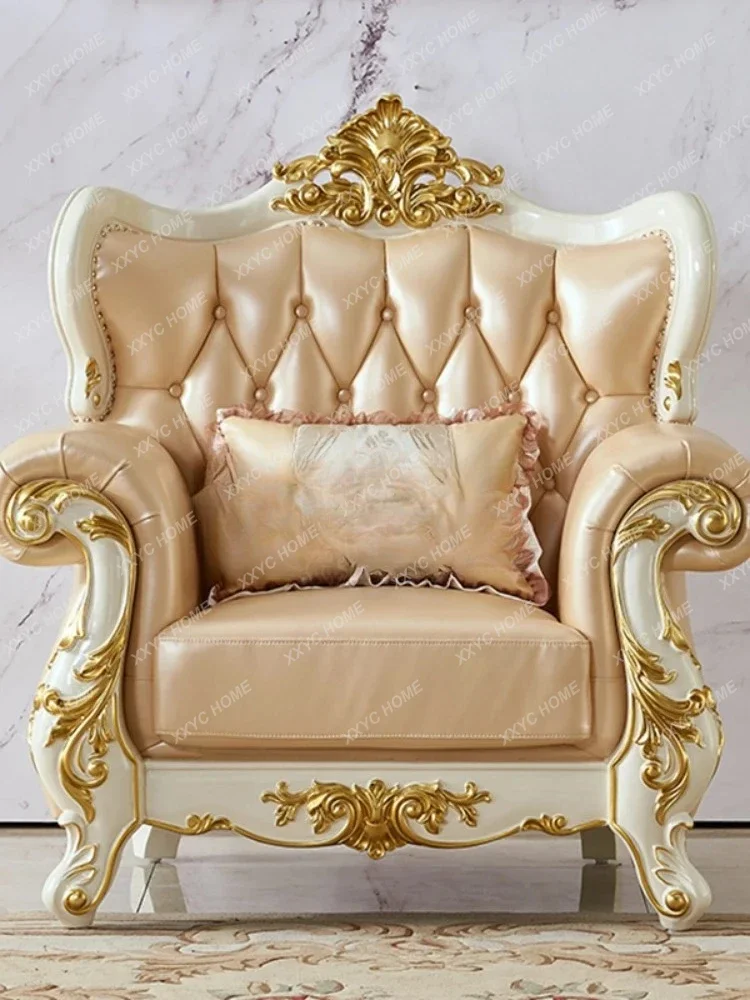 A  European furniture complete French light luxury large and small apartment solid wood leather sofa