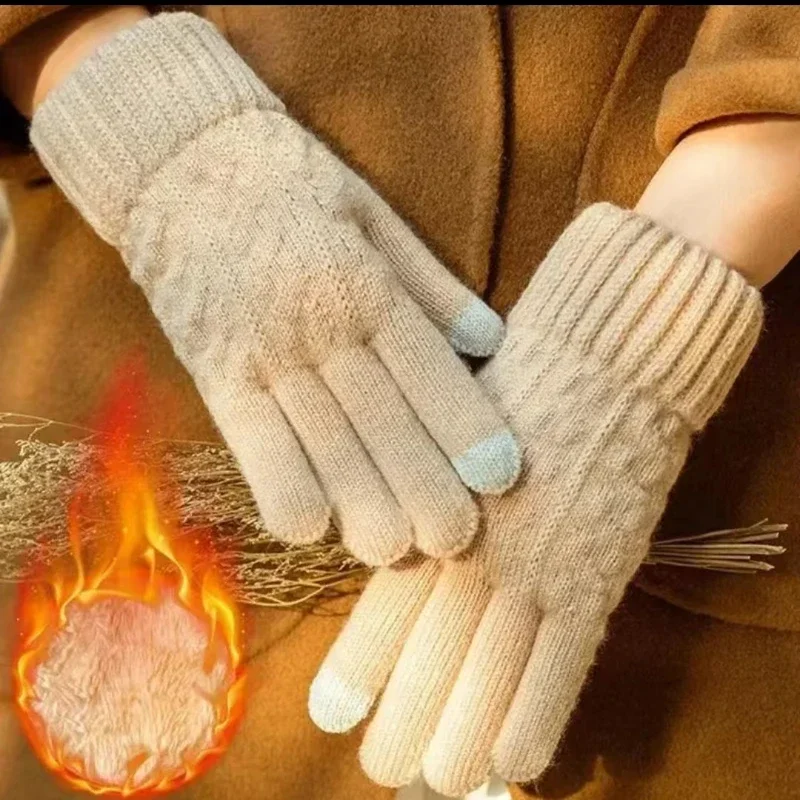 新しいメンズ暖かいフルフィンガーグローブ冬用タッチスクリーンプラスフリースグローブメンズ厚手ニットサイクリンググローブ