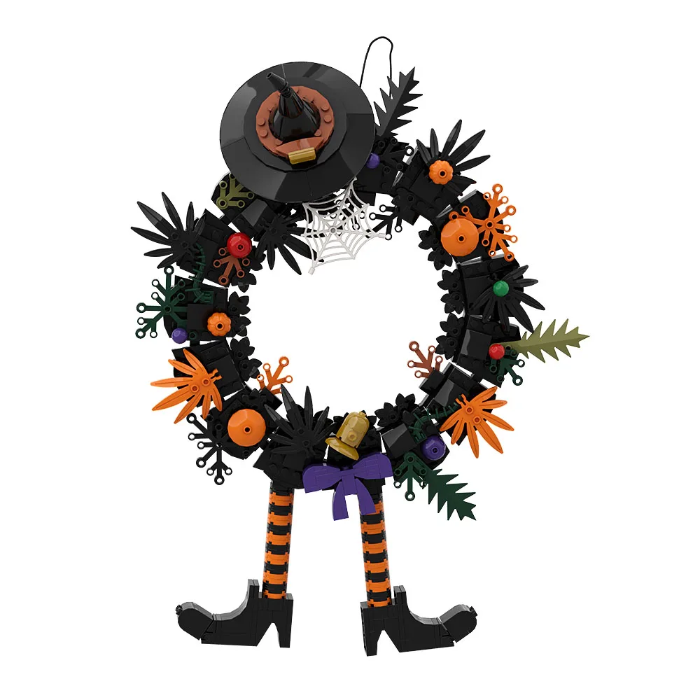 SETBRICKS MOC Halloween Wreath Long Legged Witch Building Blocks Hanging Front Door Decorative Indoor Outdoor Decoration Pendant