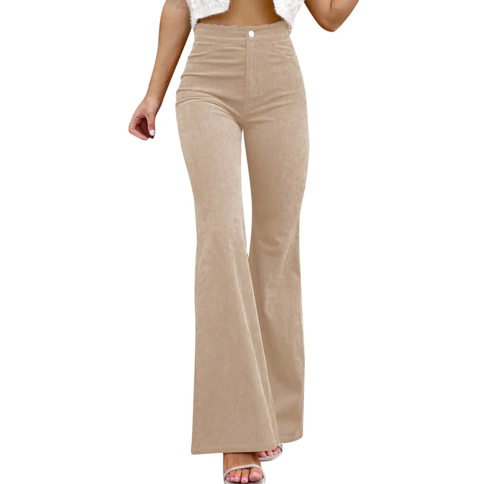 

New style solid color corduroy temperament women's trousers boot-cut European and American high-waisted casual pants