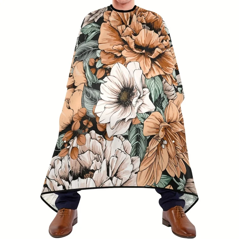 

Vintage Modern Floral Barber Cape，Salon Hairdresser Long Robe，Polyester Fiber Wrap Cloth with Adjustable Neck Closure Device，Sui