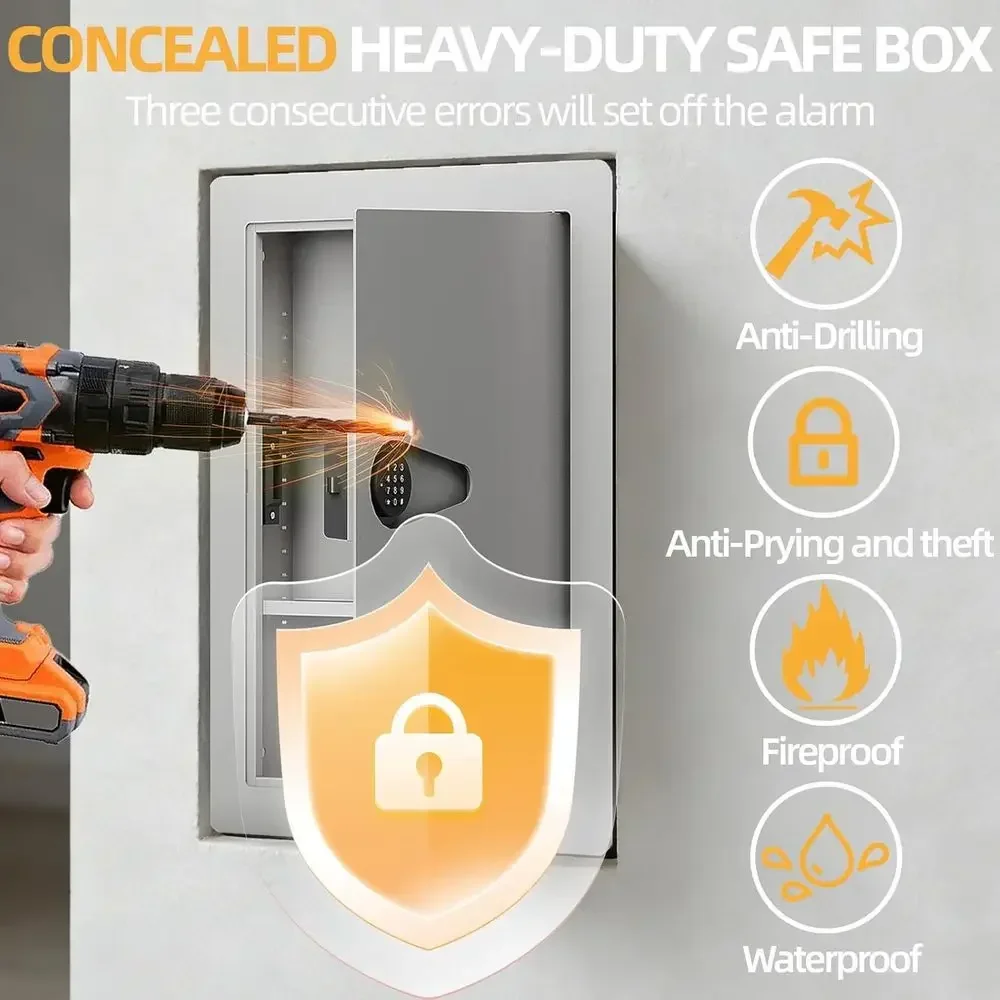Keypad-Secured Wall Safe with USB Port, Removable Shelves for Pistols, Cash, and Valuables, White