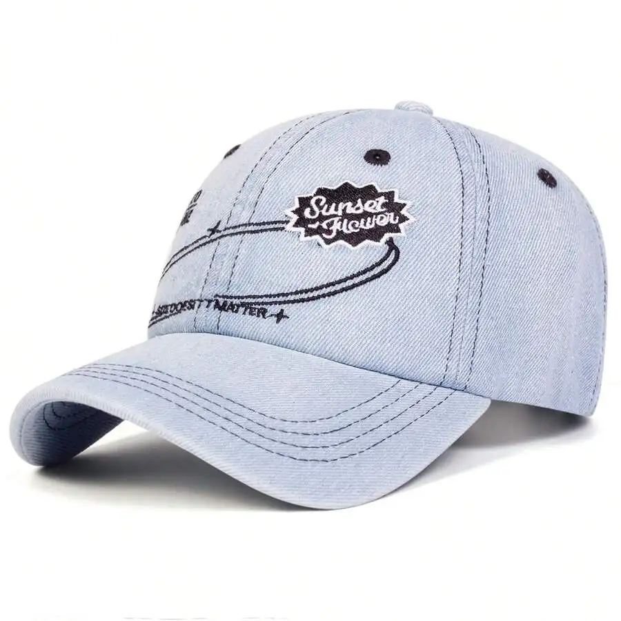 

Denim Baseball Cap With Letter Embroidery Adjustable Sun Protection Casual Hat For Adults