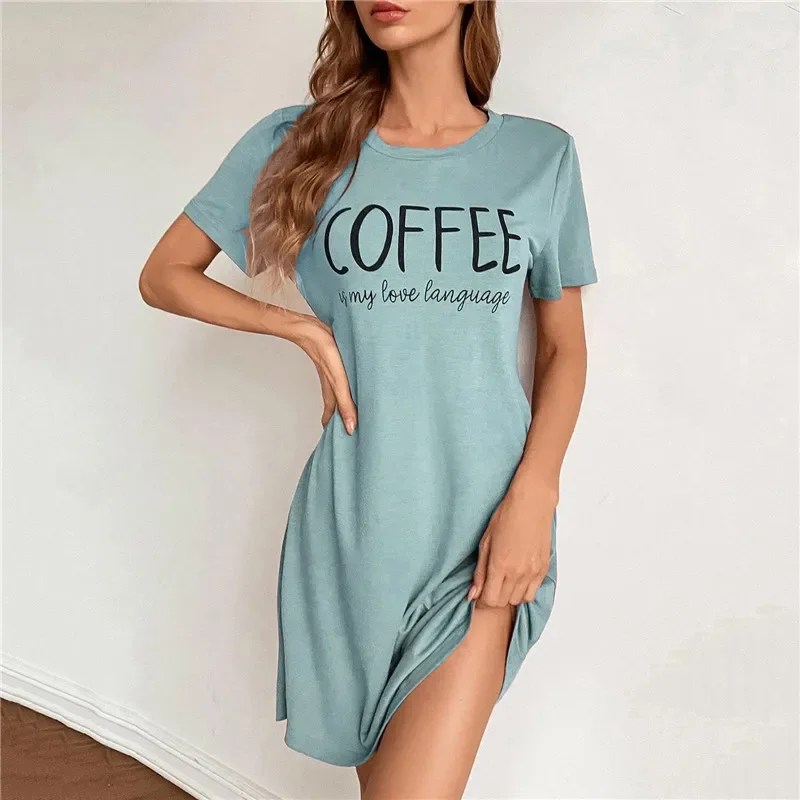 

Summer Sexy Sleepwear Casual Night Dress Women O-neck Short Sleeve Lingerie Letter Print Nighties Nightdress Nightwear Homewear