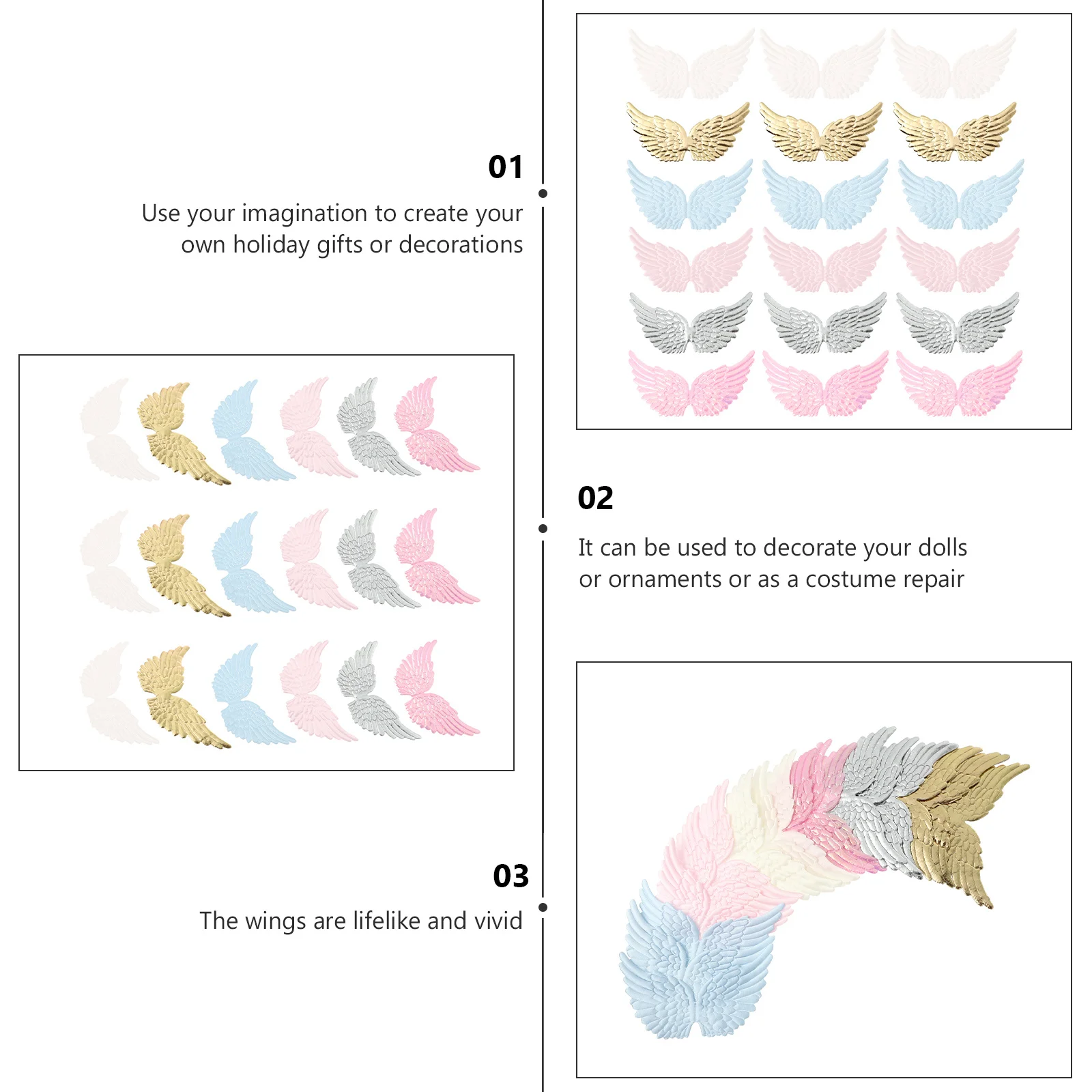 

18pcs Angel Wing Accessories Diy Cloth Decor For Party Christmas Costume Bag Decoration Wing Shape Ornaments Storage Organizer