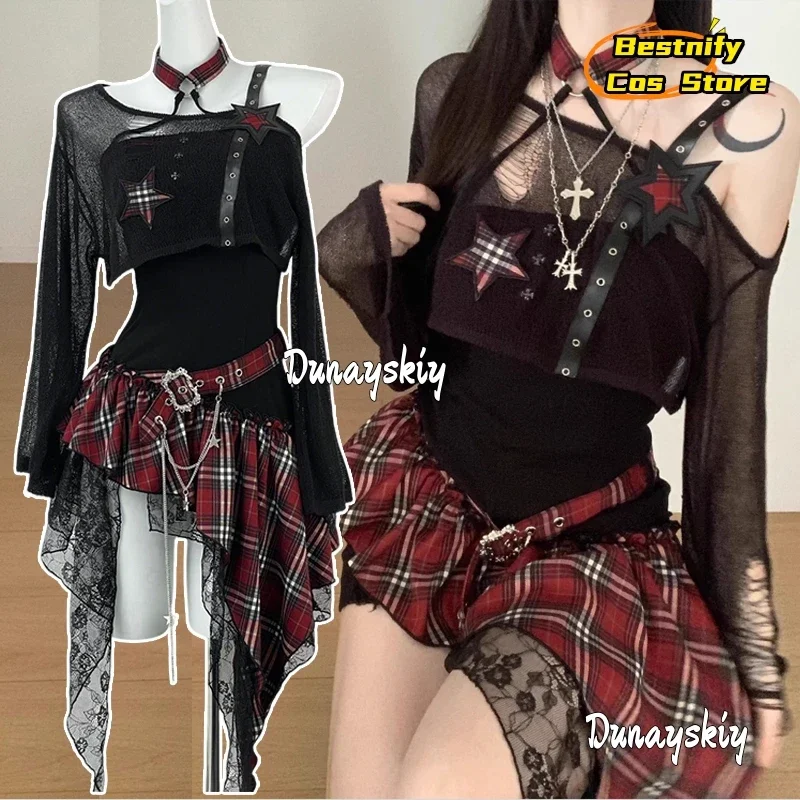 

CosplayGoth Y2k Cosplay Vintage Dress Costume Camis Women's Dresses Cyber Punk Grunge Irregular Short Skirts Suit Role-playing S