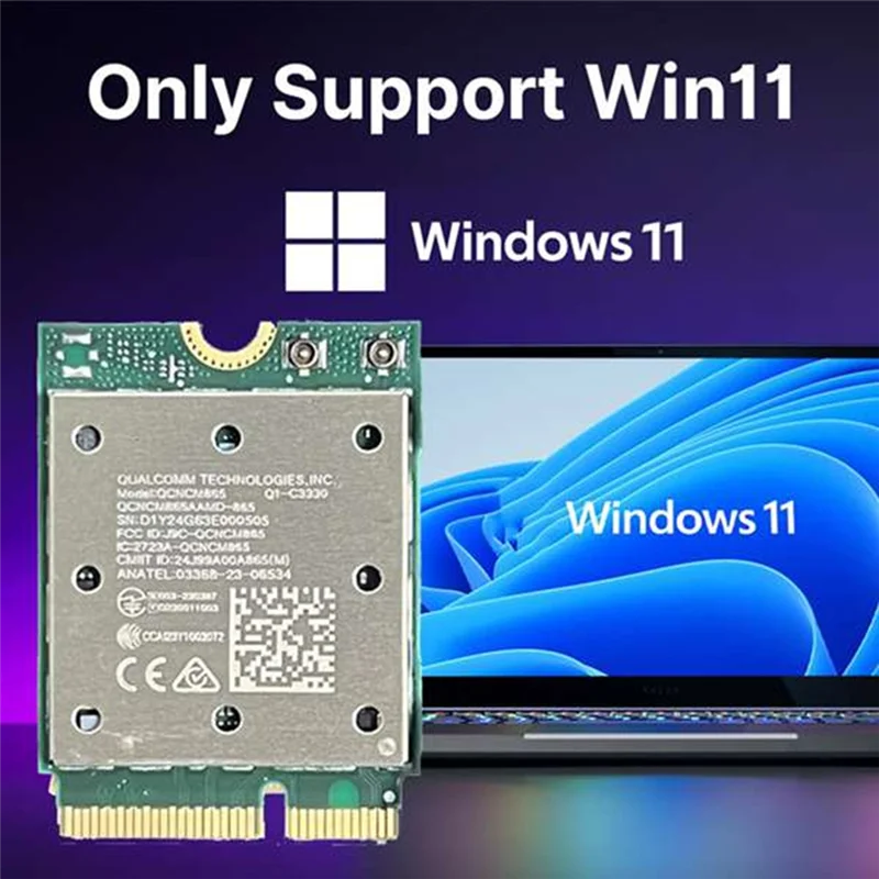 A45F-Wifi7 ثلاثي الموجات QCNCM865 بلوتوث 5.4 بطاقة واي فاي لاسلكية ثلاثي الموجات 2.4G/5G/6Ghz محول شبكة لاسلكي لـ Win11