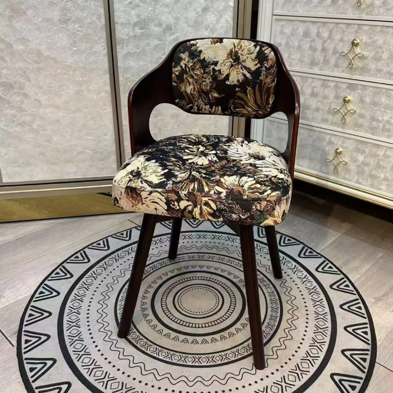 

Makeup chair Dresser chair Girl bedroom rotating American retro dressing stool Solid wood backrest stool