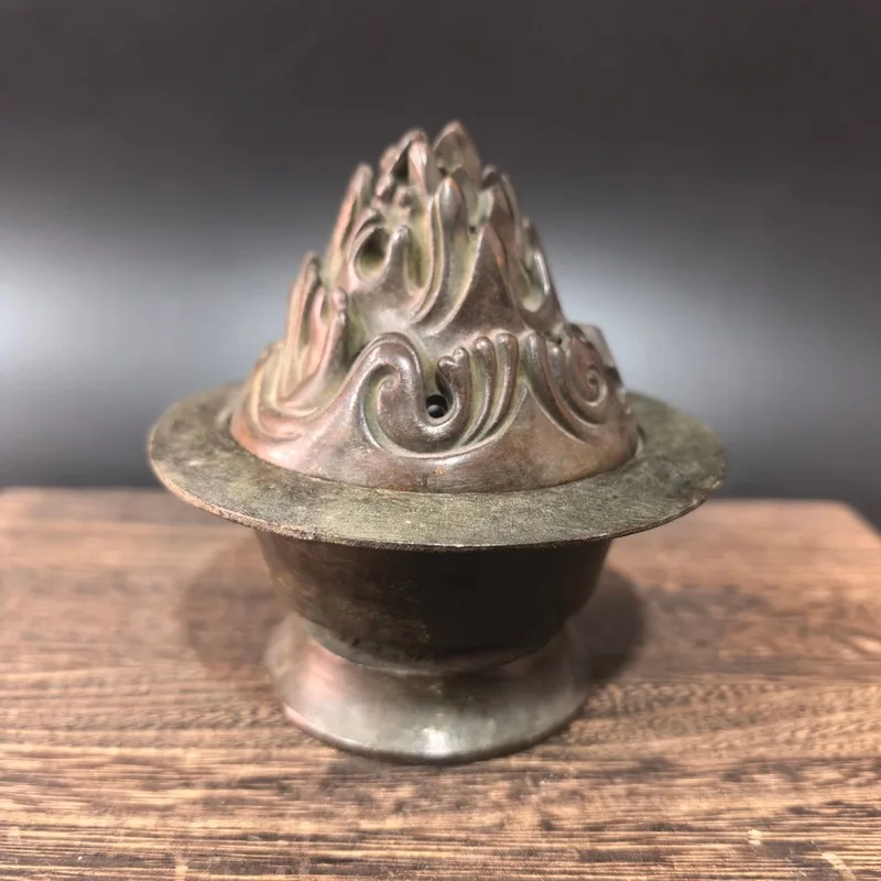 Brass Kirin Flame Incense Burner for Indoor Buddhist Temples and Tea Ceremony, Sandalwood Three-Legged Incense Burner, Antique-S