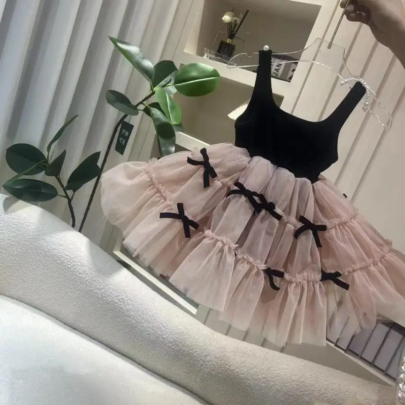 2025 New Summer Sleeveless Lace tutu Ball Gowns 9M-4 Yrs Baby Girls Cute Bow Princess Dress Party Dresses 1st Birthday Dress