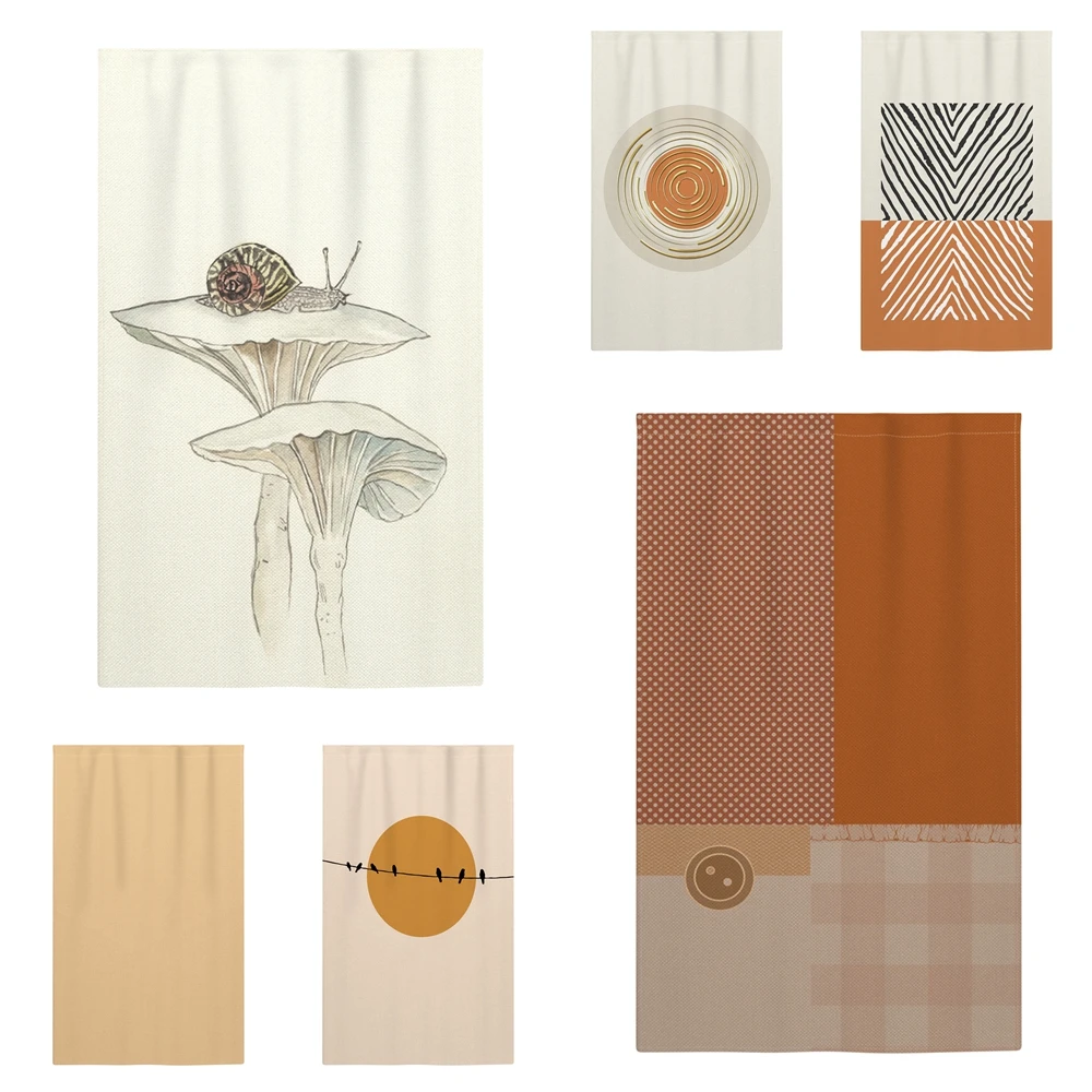 Beige Orange Japanese Door Curtain Noren Pure Color Simple Room Partition Rustic Kitchen Linen Single Piece Hanging Door Curtain