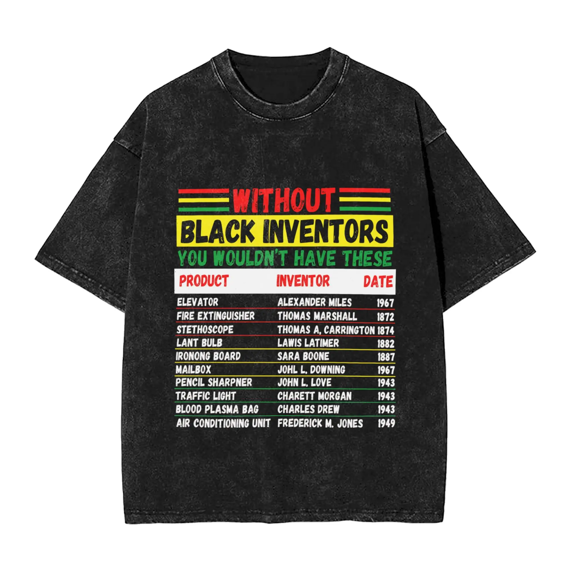 T-shirt en coton délavé avec impression « Histoire des inventeurs noirs », pour couple, style Hip Hop, simple, grande taille