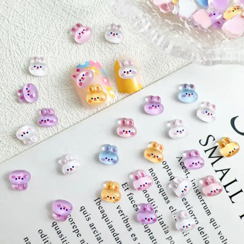 Breloques à ongles en résine de dessin animé, têtes de lapin mignonnes, poudre AdtosPowder, fard à joues, décorations d'art d'ongle, bricolage fait à la main, N64.Crafts