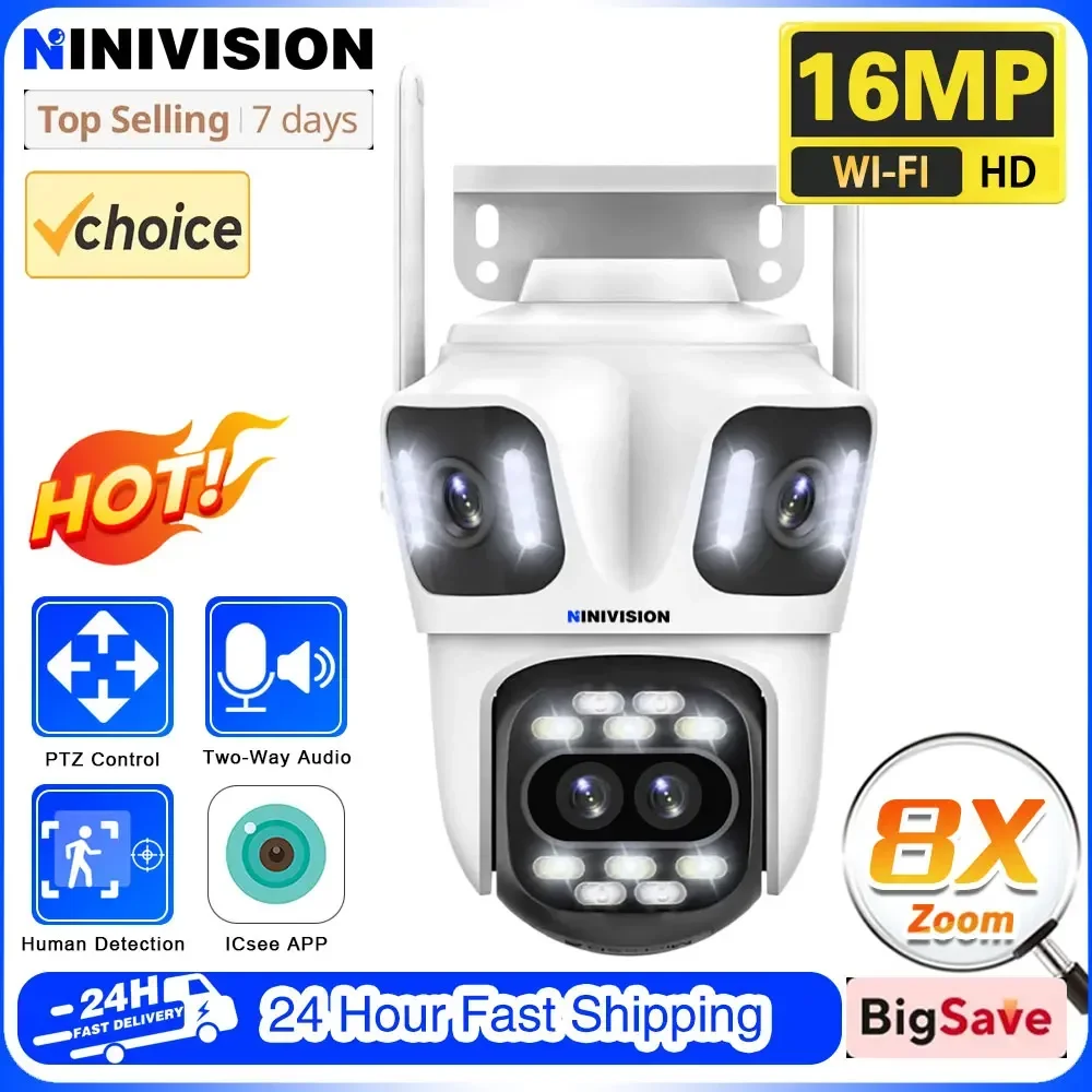 

8K 16MP Wifi Security Camera Three Screens Outdoor Wireless IP Cameras Human Tracking CCTV Video Surveillance Home Protection