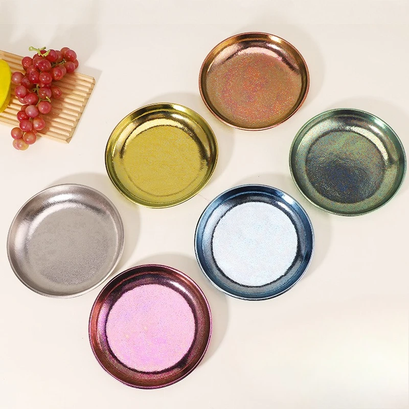 

Высокоэстетическая титановая тарелка, домашняя круглая тарелка радужного цвета, уличная прогулка, кемпинг, кухонные аксессуары, тарелка с фруктами, новинка