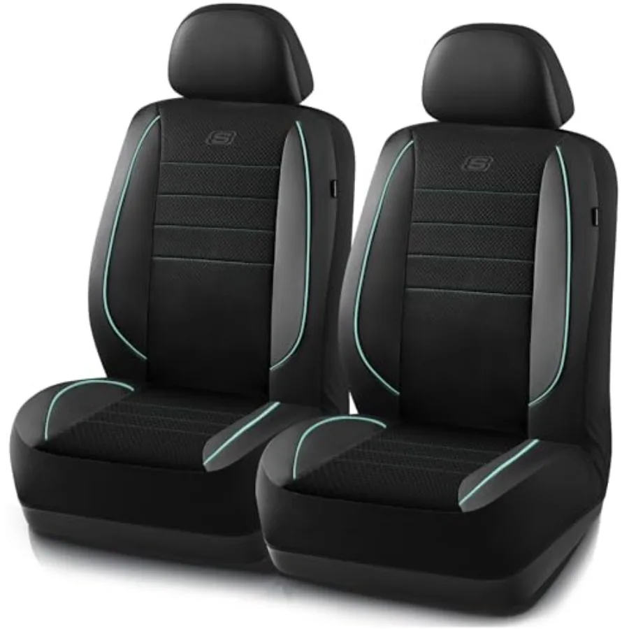 

Автомобильные чехлы на передние сиденья из сетчатой ткани с эффектом памяти, охлаждаемые воздухом, с кожаной окантовкой, мятные, совместимые с подушками безопасности, для максимального комфорта в автомобиле
