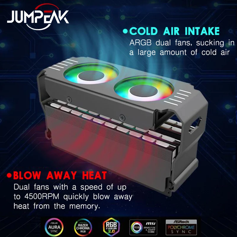 JUMPEAK Computer RAM Memory Module Cooler PC DDR4 DDR5 Overlock Partner Dual ARGB Sync PWM Fans Aluminium RGB Cooling Radiator