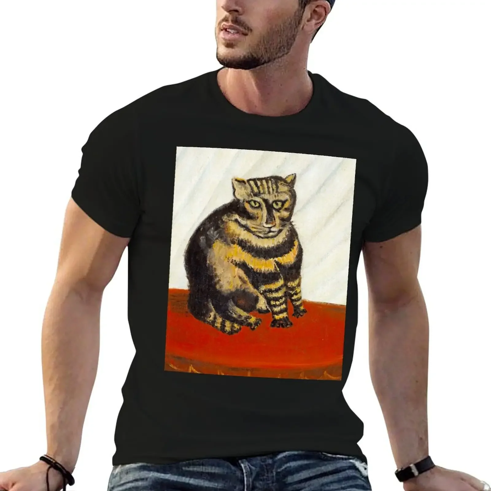 HENRI ROUSSEAU HD - Le Chat Tigre The Tabby Cat Original by Henri Rousseau T-Shirt plain tees mens graphic t-shirts big and tall