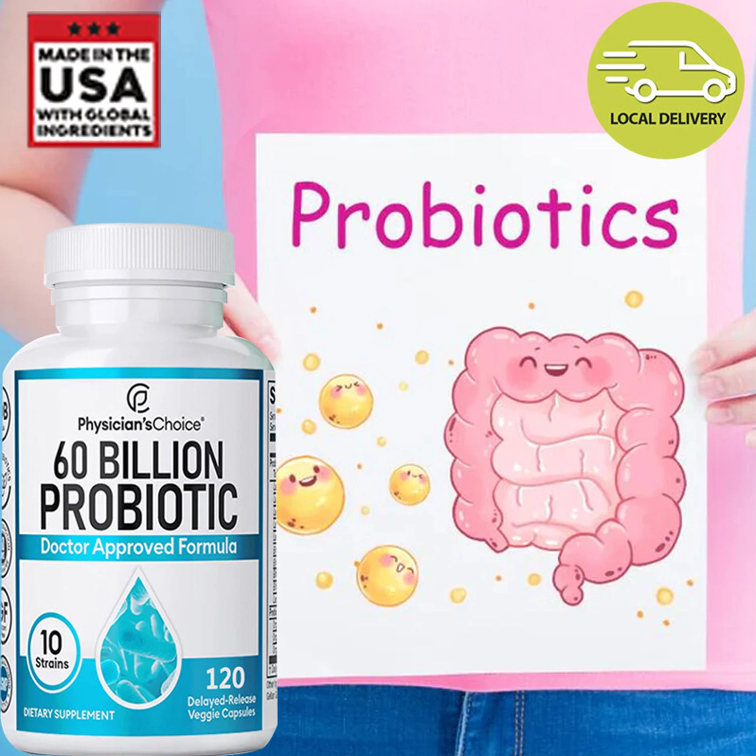 Probiotic Supplement 60 Billion CFU, Promotes Gut and Digestive Health, Supports Immune System