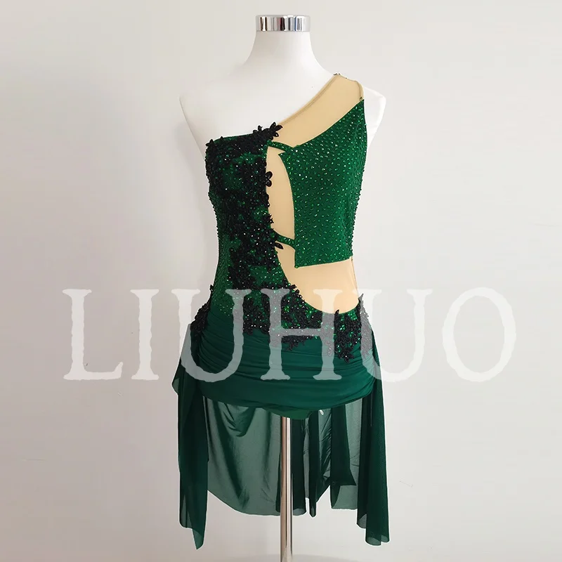 

LIUHUO Girls Lyrical Dance Dress Women Performance Competitive Pole Dance Skirt Handmade BD3563