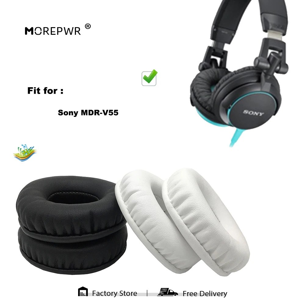 Morepwr New Upgrade Replacement Ear Pads for Sony MDR-V55 Headset Parts Leather Cushion Velvet Earmuff Sleeve Cover