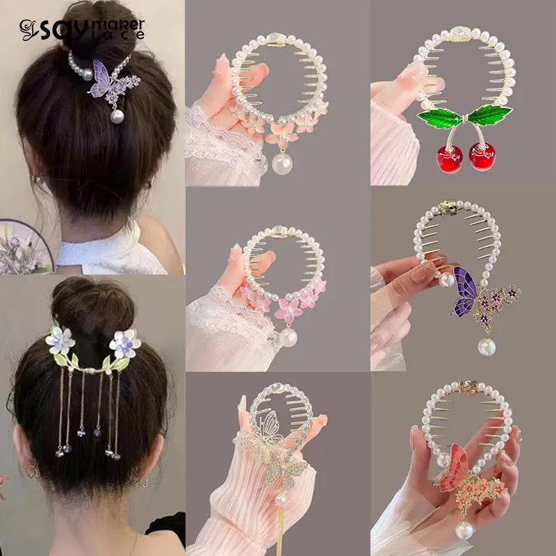 New Pearl Rhinestone Tassel Hanging Beads Hair Claws Ponytail Buckle Hair Clip Female Korean Elegant Hairpins Hair Accessories