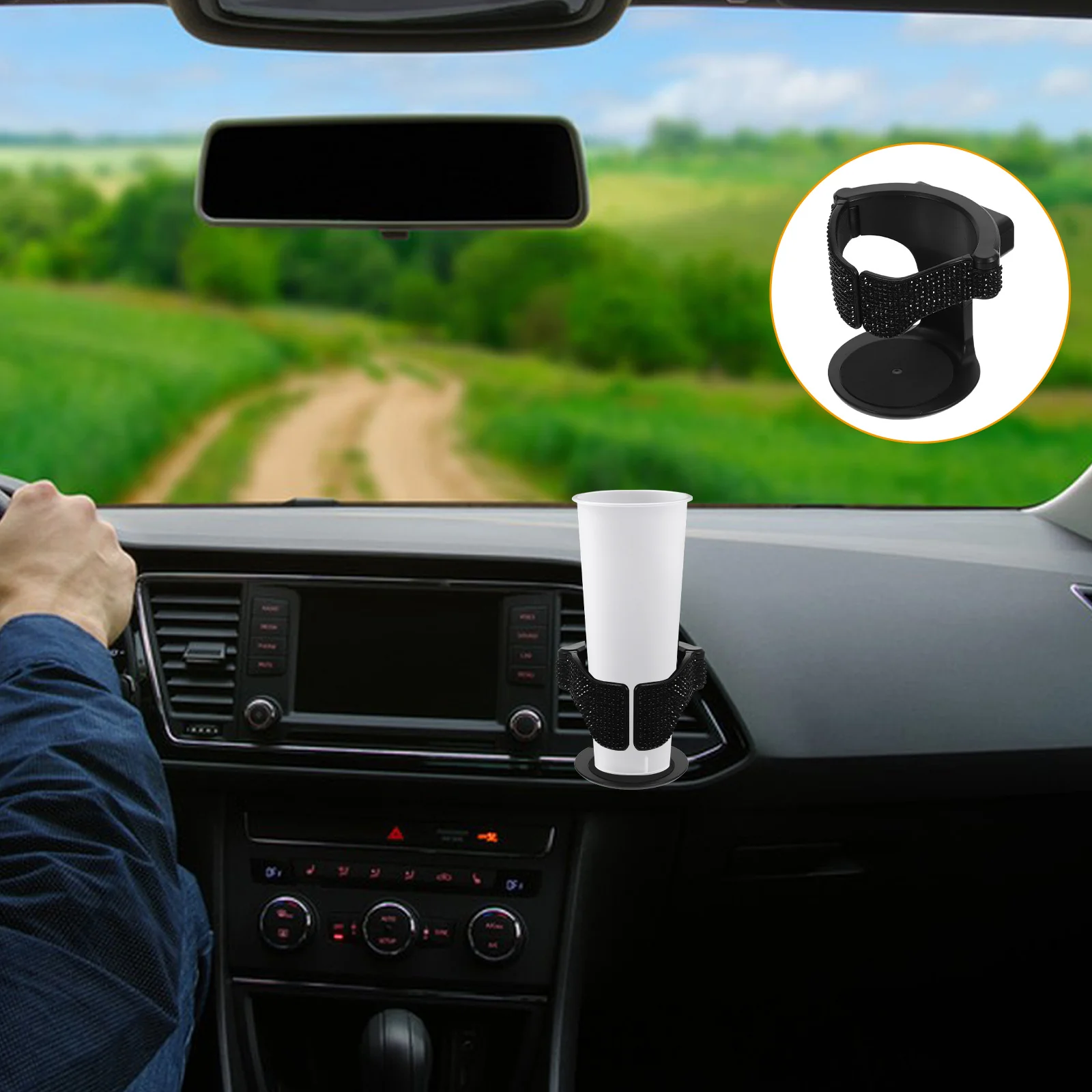 

Car Cup Holder Air Vent Mount Bling Rhinestone Automotive Drink Holder Compact Vehicle Interior Accessory For Most Cups