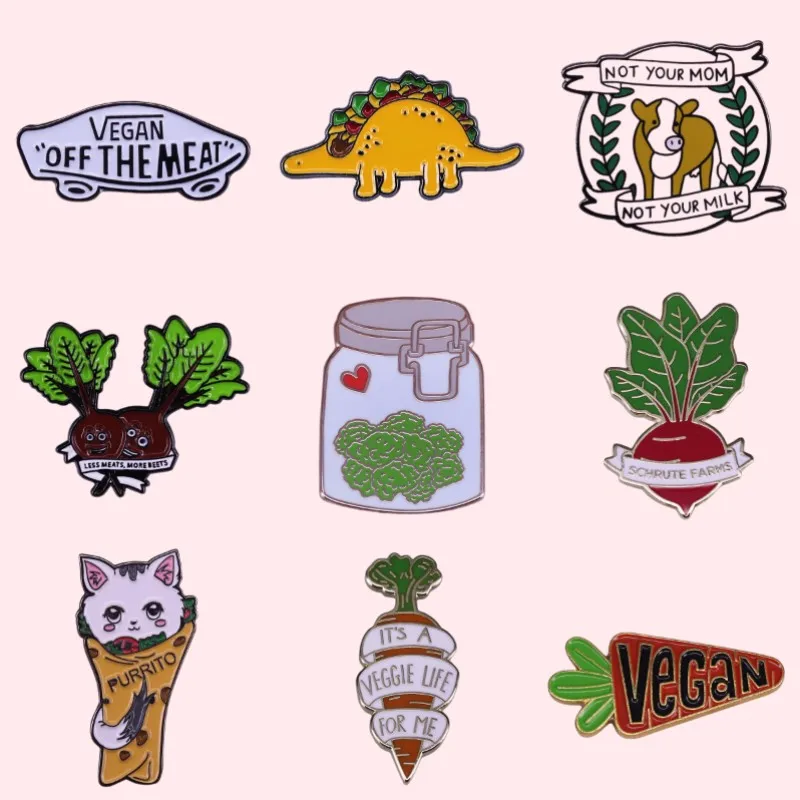 Luxury Copper Vegan Enamel Pins Custom Radish Dinosaur Skateboard Vegetable Brooches Fitness Lapel Badges Fashion Jewelry Gift