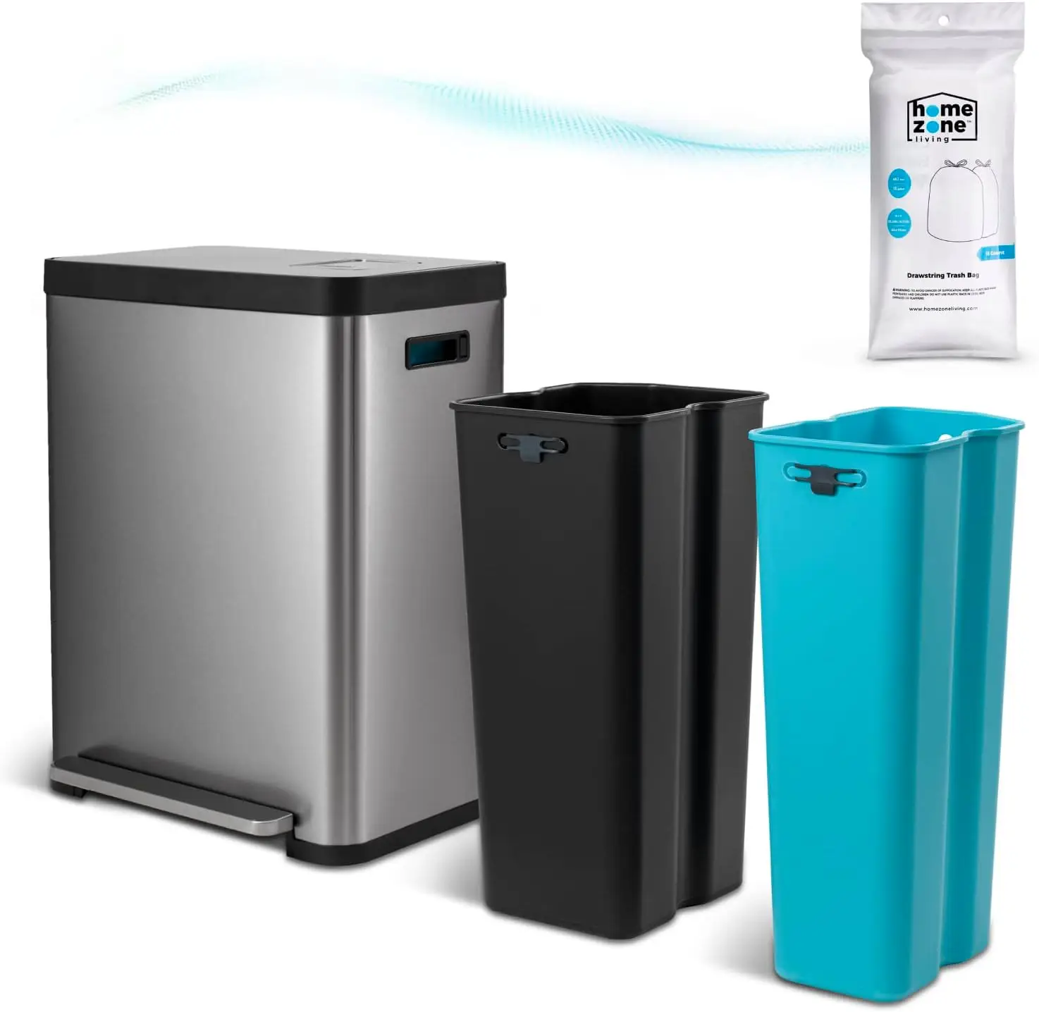 

19 Gallon Dual Compartment Trash Can for Recycling, 70L Total, Stainless Steel, Odor Control