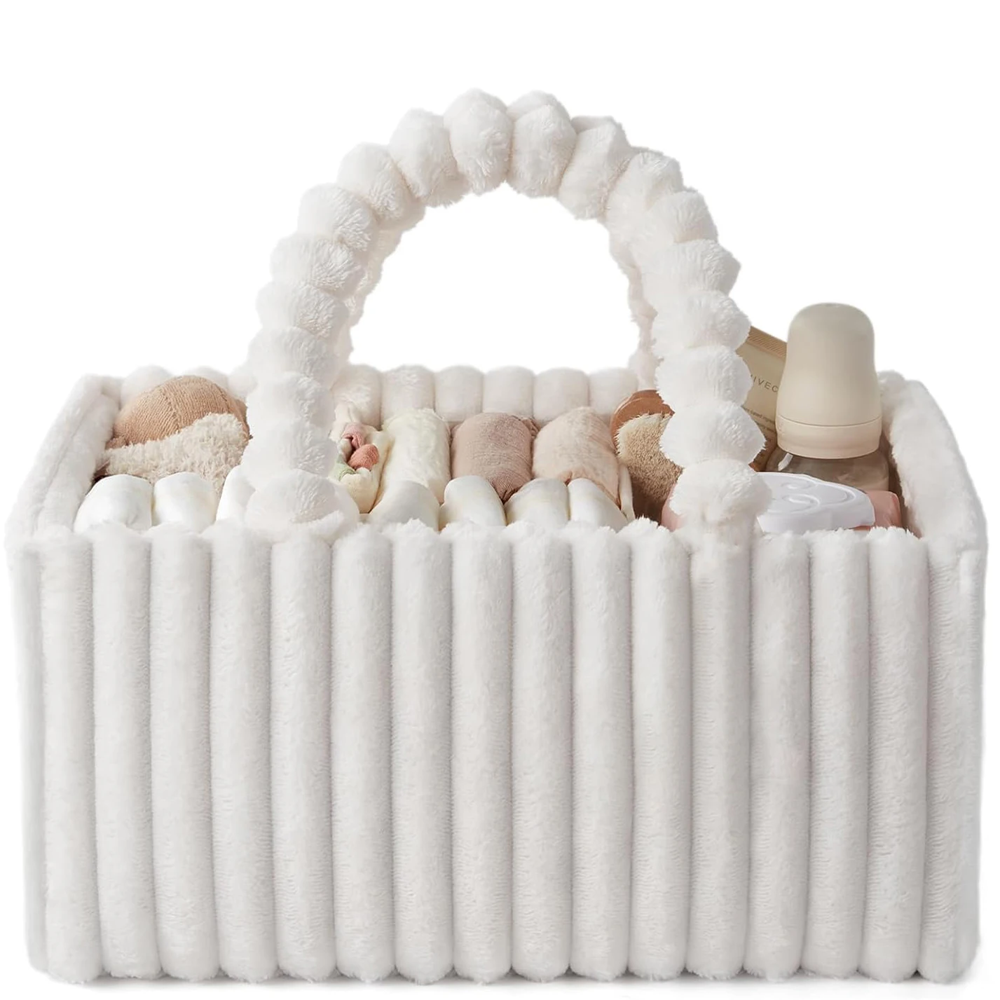 Organizador de pañales de franela, acogedor cesta de almacenamiento para guardería, regalo para Baby Shower, elementos esenciales para recién nacidos, color beige crema