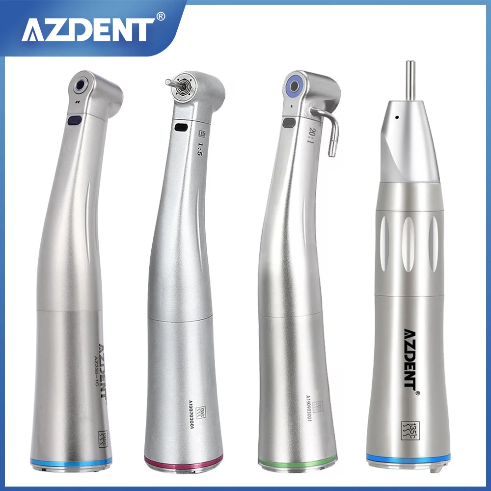 AZDENT Dental 1:5/1:1/20:1 LED Fiber Optic Low Speed Handpiece Internal Spray Contra Angle Push Button Handpiece Dentistry Tool