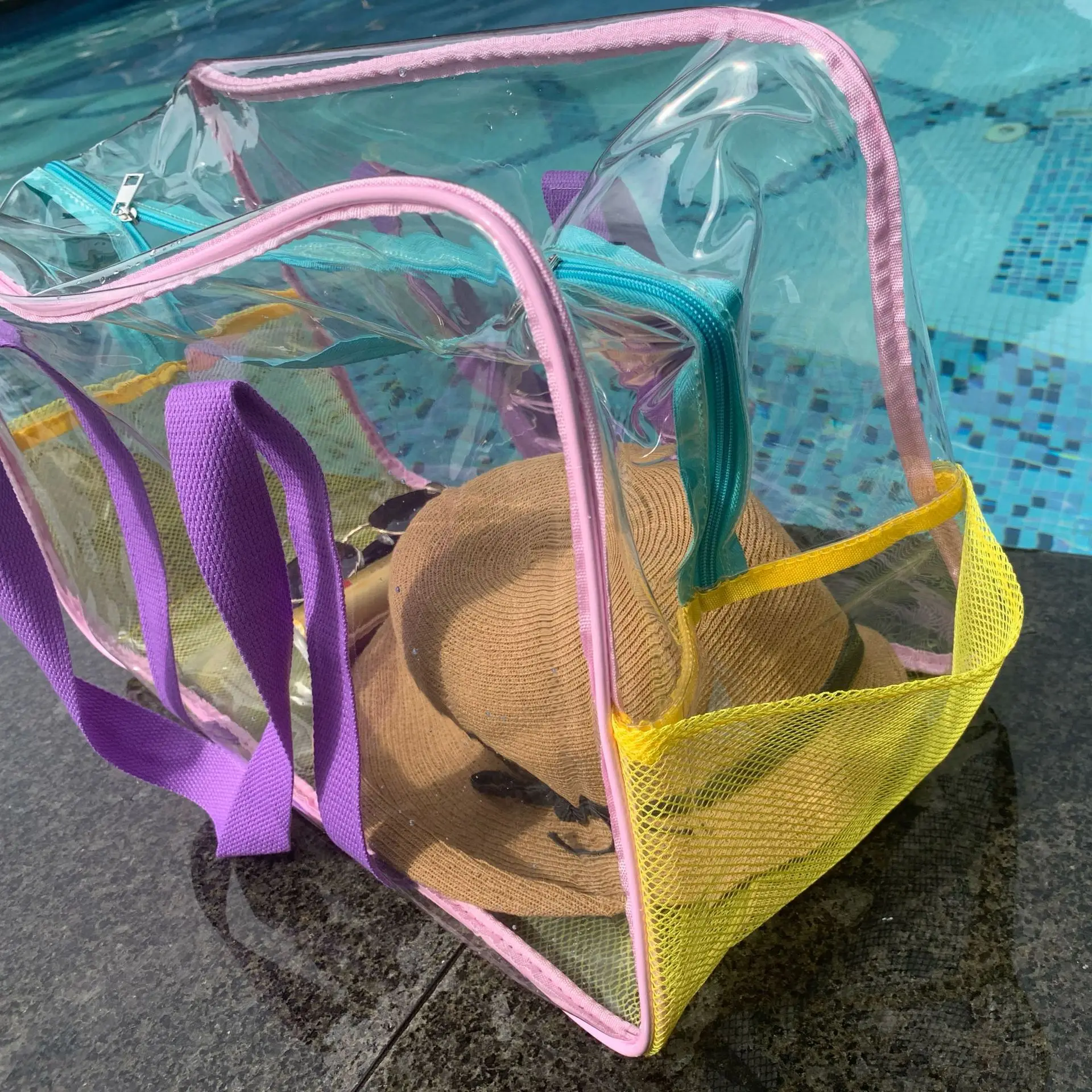Korean Version of Large Capacity Travel Handbag with Color Stitching Vacation Beach Jelly Waterproof Swimming Transparent Bag