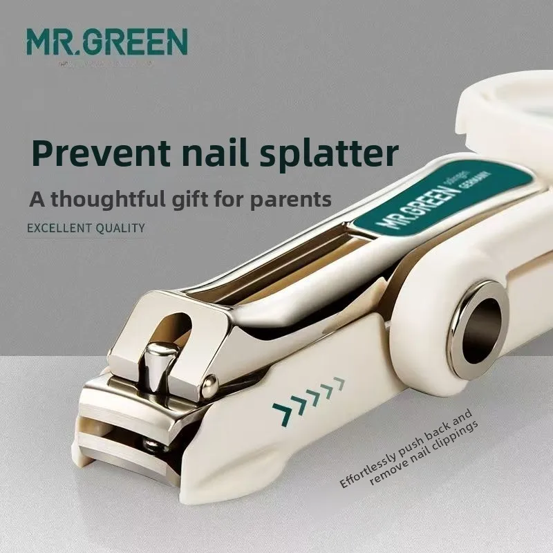 MR.GREEN Nail clipper with Magnifying Glass magnifier For Poor Vision Stainless Steel No Splash Manicure Tools Cutter Idea Gift