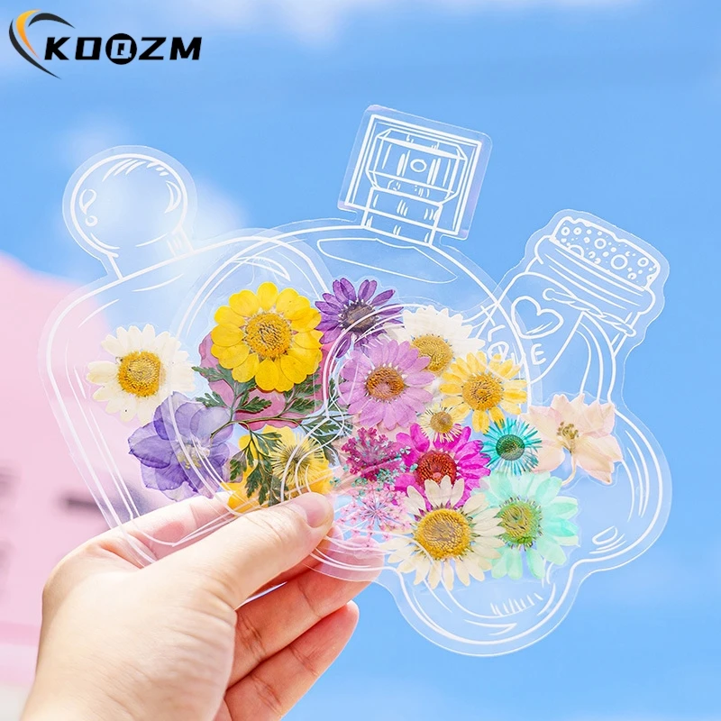 20pc Creative Transparent Bottle Embossed Sticker Bookmark Clip And Paste Herbarium Sticker Pack For Student Dry Flower Bookmark