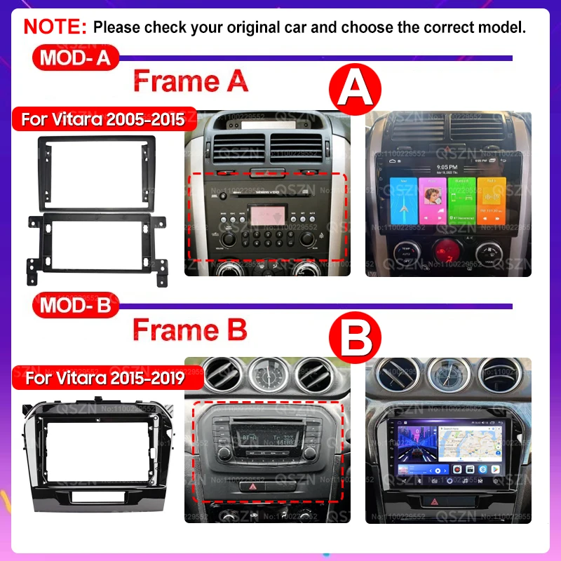 QSZN Android 13 Car Radio for Suzuki Grand Vitara 3 2005 2012 2013 2014 2015 Multimedia Player Navigation GPS 2 Din Stereo DVD